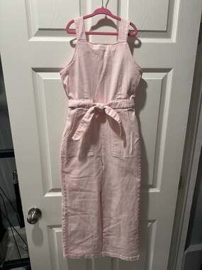Girls Copper Key Blush Pink Denim Sleeveless Cropped Wide Leg Jumpsuit with Belt